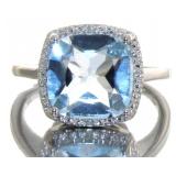 Cushion Cut 4.16 ct Blue Topaz & Diamond Ring