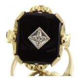 10kt Gold Antique Onyx & Diamond Ring