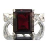 Emerald Cut 5.30 ct Garnet & Diamond Ring