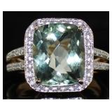 14kt Gold 5.20 ct Green Amethyst & Diamond Ring