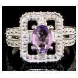 Natural Oval 1.21 ct Amethyst & Diamond Ring