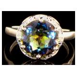 Round 4.66 ct Mystic Blue Topaz & Diamond Ring