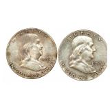 1952 & 1957-D Franklin Silver Half Dollar