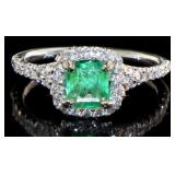 14kt Gold Natural 1.23 ct Emerald & Diamond Ring