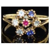 10kt Gold Sapphire Ruby & Topaz Estate Ring