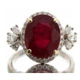 18kt Gold 6.78 ct Oval Ruby & Diamond Ring