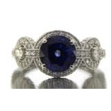 14kt Gold Round 4.17 ct Sapphire & Diamond Ring