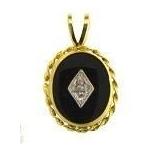 14kt Gold Onyx & Diamond Vintage Pendant