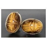 14kt Gold Natural Tiger Eye Carved Earrings
