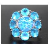 Quality 4.50 ct Blue Opal & Topaz Designer Ring