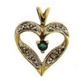 10kt Gold Natural Emerald & Diamond Pendant
