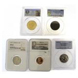 5 pc Collection Graded American & Canadian Coins