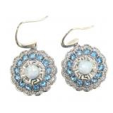 Elegant Opal & Blue Topaz Designer Earrings