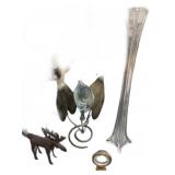 (2) Vases, Metal & Brass Clock