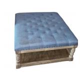 New Blue Upholstered Rustic Wood Ottoman