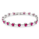 Brilliant 6.50ct Round Ruby & White Topaz Bracelet