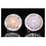 10kt Gold Vintage Style Opal & Diamond Earrings