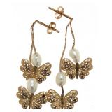 14kt Gold Freshwater Pearl Butterfly Earrings