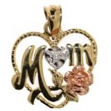 10kt Tri-Toned Diamond Mom Pendant