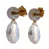 Beautiful Rose Pearl & Quartz Drop Dangle Earrings