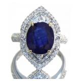 14kt Gold 6.42 ct Oval Sapphire & Diamond Ring
