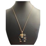 14kt Gold Natural Black Jade Elephant Necklace