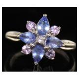 14kt Gold Tanzanite, Pink Topaz, & Diamond Ring