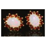 Oval 2.21 ct Opal & Garnet Stud Earrings