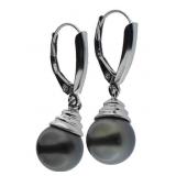 14kt White Gold Gray Pearl Dangle Earrings