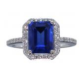 14kt Gold 3.56 ct Em. Cut Sapphire & Diamond Ring