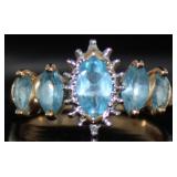 10kt Gold Sky Blue Topaz & Diamond Ring