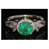 10k Gold 0.92 ct Emerald & Diamond Ring