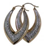 10kt Gold Two-Tone Elongated Hoop Earrings