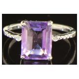 Emerald Cut 4.55 ct Amethyst & Diamond Ring