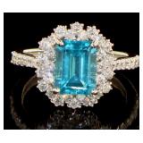 14kt Gold 2.55 ct Blue Apatite & Diamond Ring