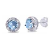 Brilliant 2.10 ct Blue Topaz Halo Earrings