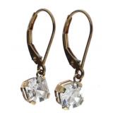 10kt Gold Cushion Cut White Topaz  Earrings