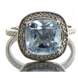 Natural 4.96 ct Blue Topaz & Diamond Ring