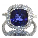 14kt Gold 6.87 ct Cushion Sapphire & Diamond Ring