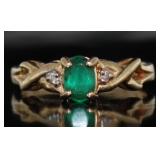 14kt Gold Natural Emerald & Diamond Ring