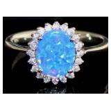 Brilliant Blue Opal & White Topaz Oval Ring