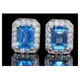 Emerald Cut London Blue Topaz Stud Earrings