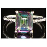 Emerald Cut 2.51 ct Mystic Topaz & Diamond Ring