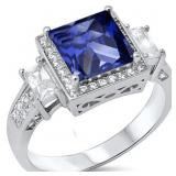 Princess Cut Tanzanite & White Topaz Ring