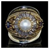 Fancy Pearl - Sapphire & White Topaz Dinner Ring