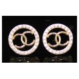 14kt Gold White Topaz Chanel Inspired Stud Earring