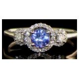 14kt Gold 1.00 ct Tanzanite & Diamond Halo Ring