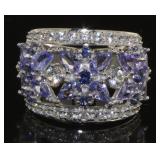 Beautiful Sapphire-Tanzanite & Topaz Cluster Ring