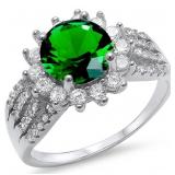 Beautiful Round Emerald & White Topaz Flower Ring