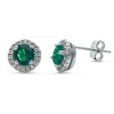 Round Halo Emerald & White Topaz Earrings